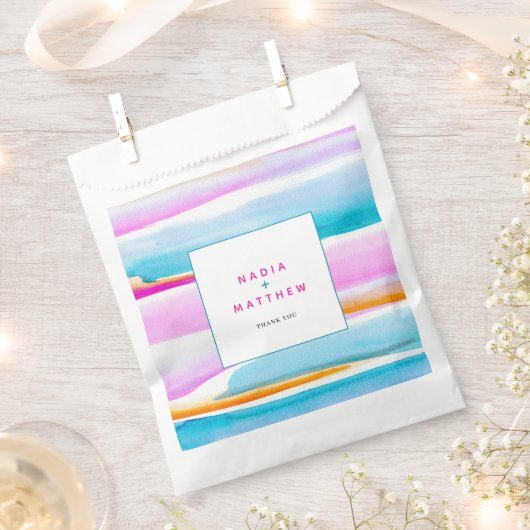 抽象芸術熱帯潮線ピンクアクア結婚ー フェイバーバッグ (クリップ留めされた状態)