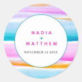 抽象芸術熱帯潮線ピンクアクア結婚ー ラウンドシール (正面)