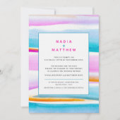 抽象芸術熱帯潮線ピンクティール(緑がかった色)結婚ズ 招待状 (正面)