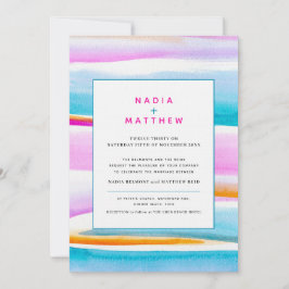 抽象芸術熱帯潮線ピンクティール(緑がかった色)結婚ズ 招待状