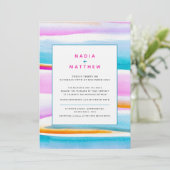 抽象芸術熱帯潮線ピンクティール(緑がかった色)結婚ズ 招待状 (スタンド正面)