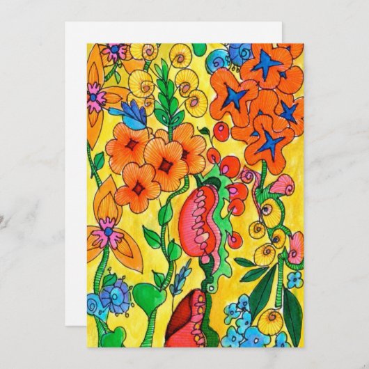 抽象芸術熱帯花の水色の熱色 シーズンカード (正面/裏面)