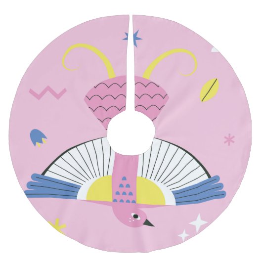 抽象芸術熱帯鳥：明るいヴィンテージ。 ブラッシュドポリエステルツリースカート (正面)