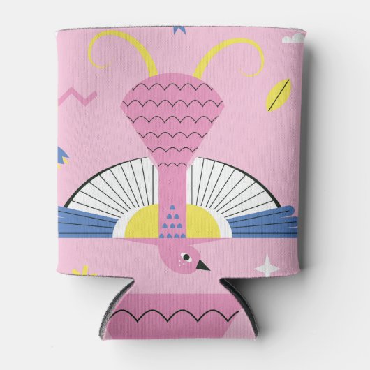 抽象芸術熱帯鳥：明るいヴィンテージ。 缶クーラー (正面)