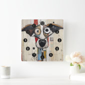 抽象芸術犬の大きな目 スクエア壁時計 (ホーム)