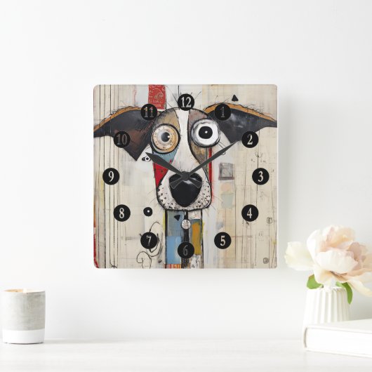 抽象芸術犬の大きな目 スクエア壁時計 (ホーム)