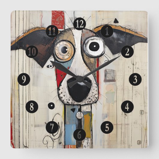 抽象芸術犬の大きな目 スクエア壁時計 (正面)