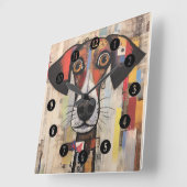 抽象芸術犬の大きな目 スクエア壁時計 (傾斜)