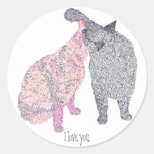 抽象芸術猫キス1大好き。ステッカー ラウンドシール (正面)