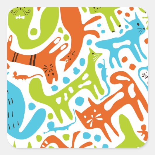 抽象芸術猫パターお洒落ンモダンペット スクエアシール (正面)