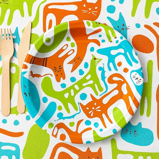 抽象芸術猫パターお洒落ンモダンペット ペーパープレート