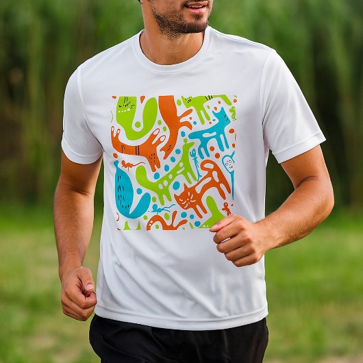 抽象芸術猫パターお洒落ンモダンペット Tシャツ