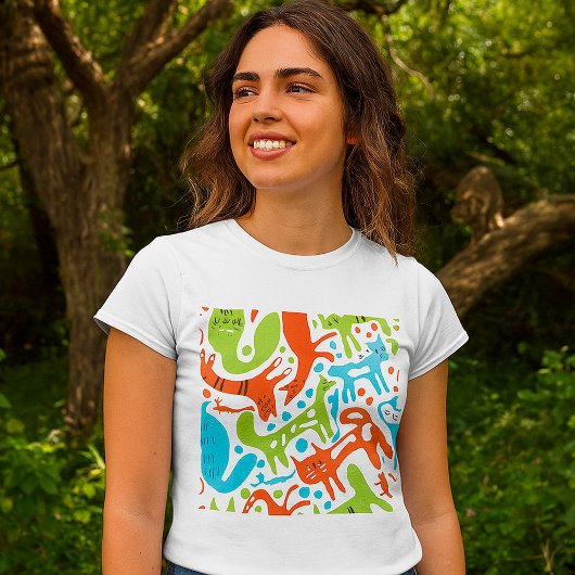 抽象芸術猫パターお洒落ンモダンペット Tシャツ