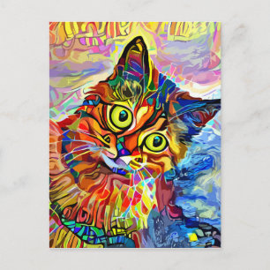 抽象芸術猫顔印象派ポートレート絵画ズ ポストカード