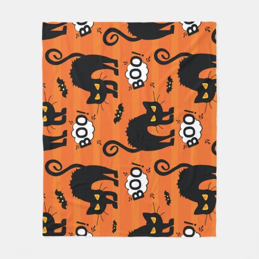 抽象芸術猫,雲,ハロウィーンパターン フリースブランケット (正面)