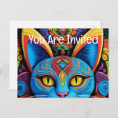 抽象芸術猫（黄色い目） インビテーションポストカード (正面/裏面)