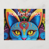 抽象芸術猫（黄色い目） インビテーションポストカード (正面)