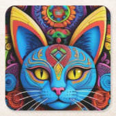 抽象芸術猫(黄色い目) スクエアペーパーコースター (正面)