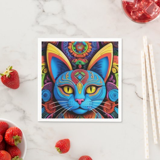 抽象芸術猫(黄色い目) スタンダードカクテルナプキン (インサイチュ)