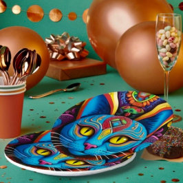 抽象芸術猫（黄色い目） ペーパープレート