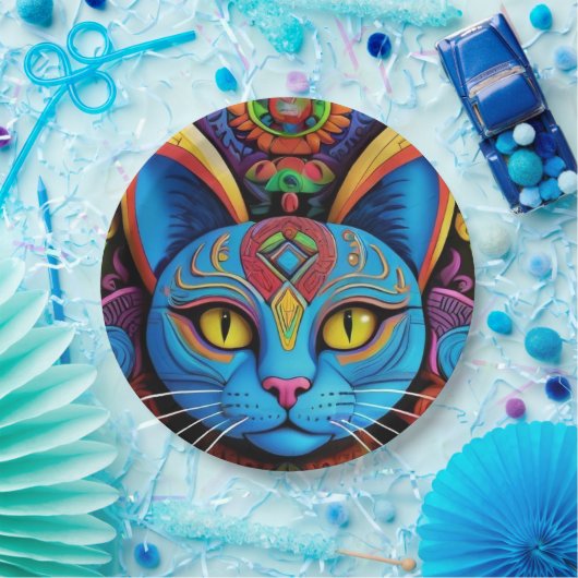 抽象芸術猫(黄色い目) ペーパープレート (パーティー)