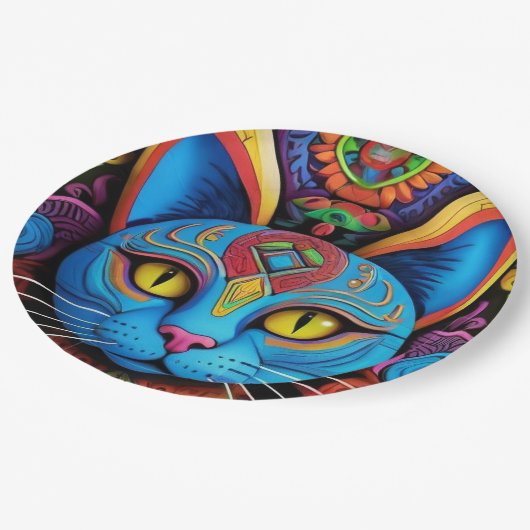 抽象芸術猫（黄色い目） ペーパープレート (アングル)