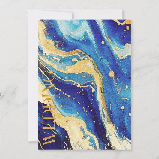 抽象芸術王室のネイビーブルーと金ゴールドアー結婚チ 招待状 (裏面)