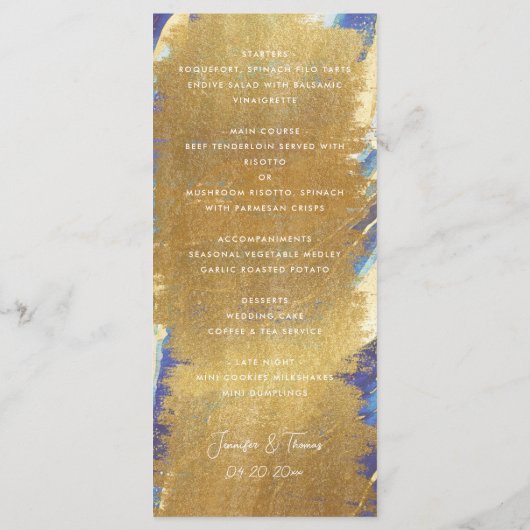 抽象芸術王室のネイビーブルーと金ゴールドカラフル結婚ズ メニュー (裏面)