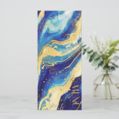 抽象芸術王室のネイビーブルーと金ゴールドカラフル結婚ズ メニュー (スタンド正面)