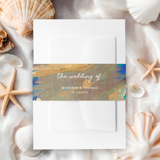 抽象芸術王室のネイビーブルーと金ゴールドカラフル結婚ズ 招待状ベリーバンド