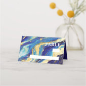 抽象芸術王室のネイビーブルーと金ゴールド結婚ズ プレイスカード (裏面)