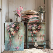 抽象芸術現実主義女性の顔&さくらんぼの花 薄葉紙