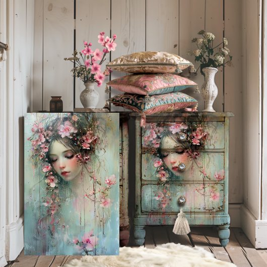 抽象芸術現実主義女性の顔&さくらんぼの花 薄葉紙