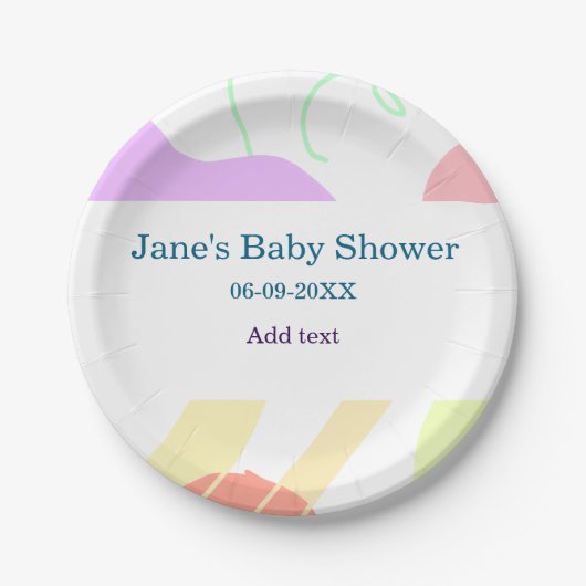 抽象芸術男女兼用がシャワーの名前を形作る ペーパープレート (正面)