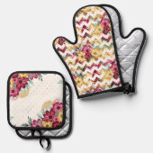 抽象芸術白いブルゴーニュと黄色の花 鍋つかみ&鍋敷きセット (正面/裏面)