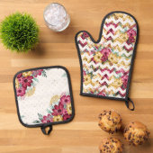 抽象芸術白いブルゴーニュと黄色の花 鍋つかみ&鍋敷きセット (トップダウン)