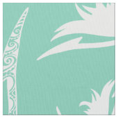 抽象芸術白とティール（緑がかった色） – 緑の蝶 ファブリック (クローズアップ)