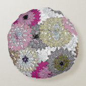 抽象芸術白とピンクの花柄 ラウンドクッション (裏面)