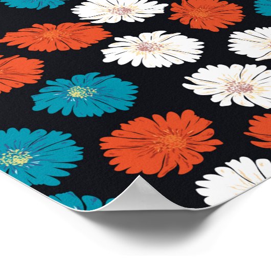 抽象芸術白と赤と青の花 ポスター (角)