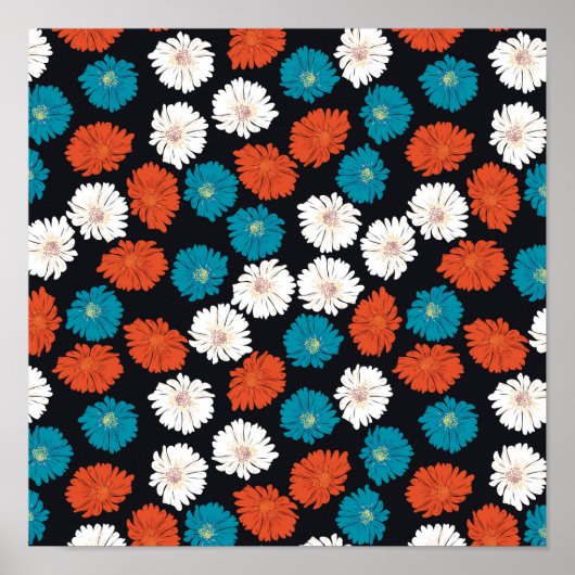 抽象芸術白と赤と青の花 ポスター (正面)