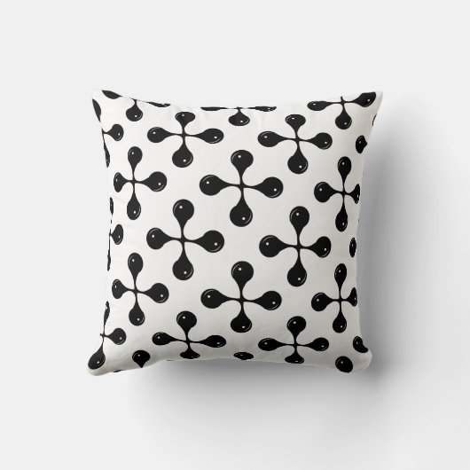 抽象芸術白の黒いジオメトリックな丸い形状 クッション (裏面)