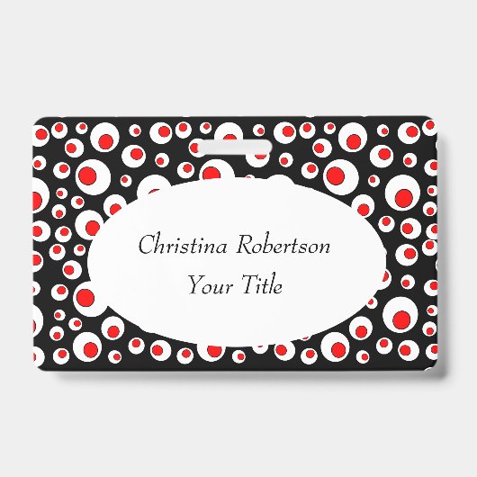 抽象芸術白丸の明るい赤の円（黒） バッジ (Front)