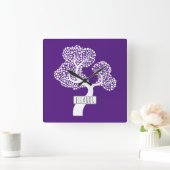 抽象芸術白丸の木と名前の紫王室の色 スクエア壁時計 (ホーム)