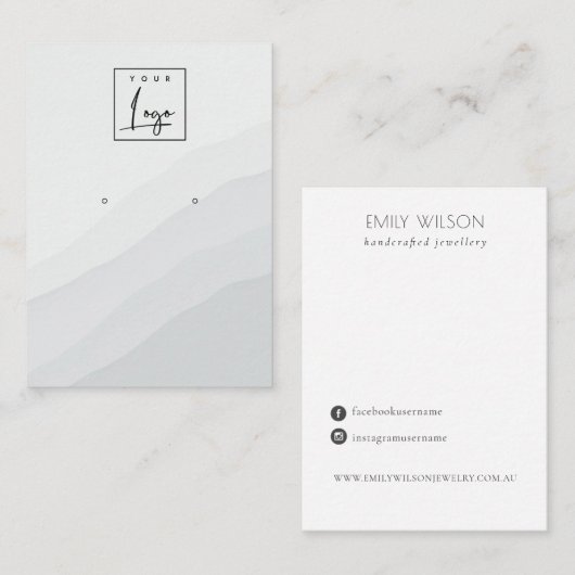 抽象芸術白灰色スタッド波イヤリングロゴの表示 名刺 (正面/裏面)