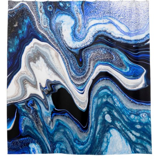 抽象芸術白銀色の大理石の液体テクスチャ シャワーカーテン (正面)