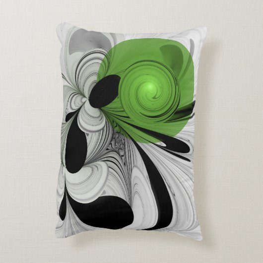 抽象芸術白黒と緑のフラクタルアート アクセントクッション (裏面(縦))