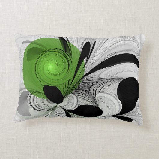 抽象芸術白黒と緑のフラクタルアート アクセントクッション (裏面)