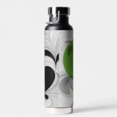 抽象芸術白黒と緑のフラクタルアート ウォーターボトル (右面)