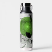 抽象芸術白黒と緑のフラクタルアート ウォーターボトル (正面)
