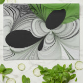 抽象芸術白黒と緑のフラクタルアート キッチンタオル (折り畳み)